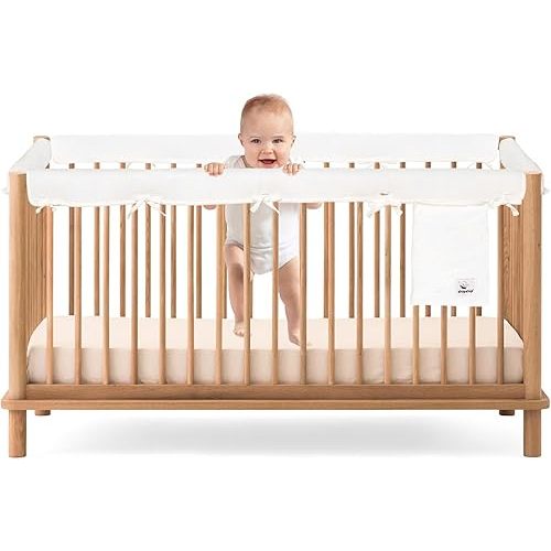 Crib Rail Covers for Teething – Protect Baby Teeth and Save Crib Rails, Fits Standard Full-Size Cribs, Pure White (4-Pack Cotton Muslin (02 Long Panels + 02 Short Panels))