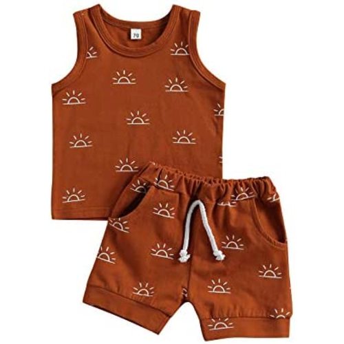CIYCUIT 2Pcs Baby Boy Summer Clothes Infant Toddler Beach Outfits Sleeveless Tank Tops Shorts Set