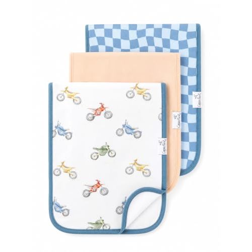 Copper Pearl Premium Baby Burp Cloths - 3-Pack Large Cotton Burp Cloths, Extra Soft Spit Up Rags with 3 Absorbent Layers, Perfect for Baby Boy and Baby Girl Gifts (21" x 10" Size, Ryder Set)