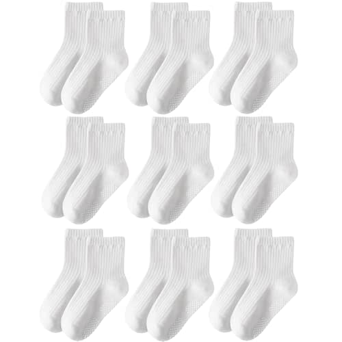 EUFANCE Toddler Grip Socks Non Slip Crew Cute Seamless Cotton Socks for Baby Boys Girls Infants Kids 9 Pairs