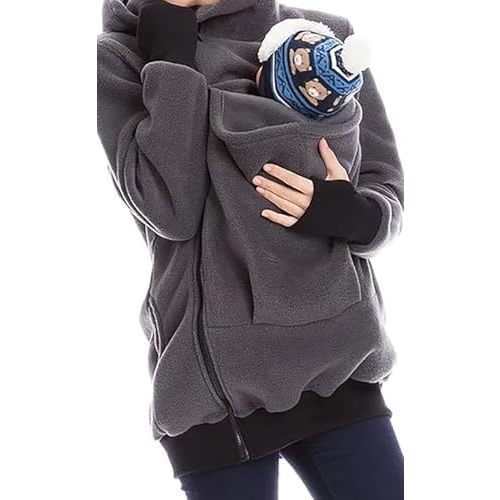 Warm Maternity Jacket for Mom and Baby in Winter, Women's Long-Sleeved Babywearing Sweater.