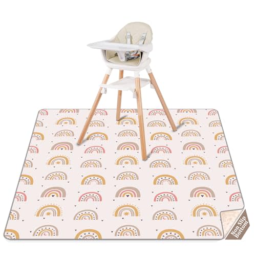 CLYMENE Splat Mat for Under High Chair | 51x51 Inch Anti-Slip Baby Splash Mat | Waterproof & Washable Spill Mat for Highchair Floor and Infant Play (Boho Rainbow)