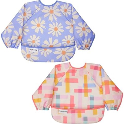 Tiny Twinkle Long Sleeve Bib for Babies&Toddlers|2-Pack Waterproof Smock Bib for Eating|Machine Washable&Mess-Proof Feeding Essentials|Newborn Shower Gift(Daisies,Playful,6-24M)