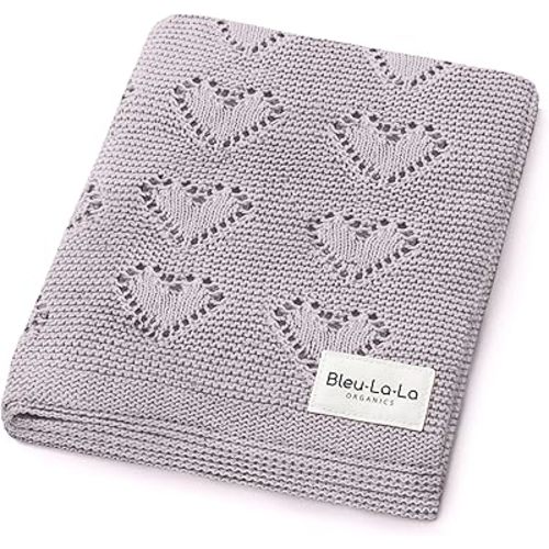 Heirloom Heart Knit Baby Blanket for Girls 100% Cotton Knit Swaddling Baby Blanket - Soft Warm Cozy Swaddle Receiving Cuddle Stroller Blanket for Newborns, Infants, & Toddlers (Lavender)