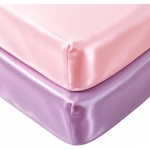 Satin Soft Crib Sheet 2 Pack, Great for Baby with Sensitive Hair, Silky Baby Sheet 52’’x28’’x8’’ Fitted Sheets for Girls (Pink & Purple)