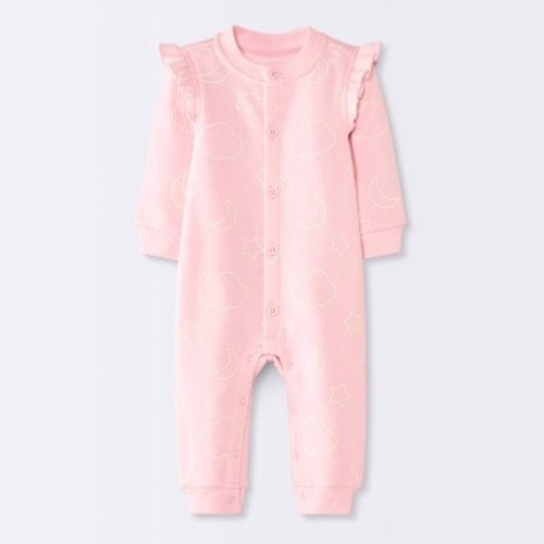 Baby Girls' Moon and Stars Fleece Romper - Cloud Island™ Pink 0-3M