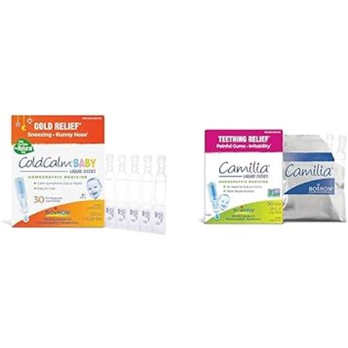 Boiron ColdCalm Baby Single-Use Drops for Relief from Cold Symptoms of Sneezing & Camilia Teething Drops for Daytime and Nighttime Relief of Painful