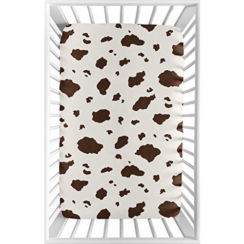 Sweet Jojo Designs Brown Cow Print Baby Boy Fitted Mini Portable Crib Sheet for Western Wild West Collection - for Mini Crib or Pack and Play ONLY