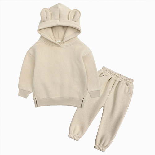 Baby Toddler Boys Fall Clothing Set Little Winter Solid Color Long Sleeve Pocket 1T 2T 3T 4T 5T 6T Everyday Outfit 2Pcs Jogger Outfits Set Fleece Hooded + Sweatpants Boys Girls Athletic Sweatsuits