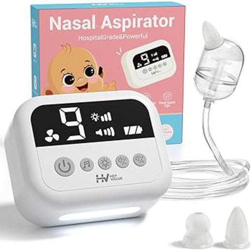 HEYVALUE Nasal Aspirator for Baby, Hospital Grade Nose Sucker with 9 Levels Suction, Night Light and Nursery Rhyme Soothing Function, Electric Nose Suction for Baby with Food-Grade Silicone Tips