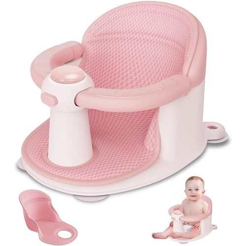 Baby Bath Seat for Babies 6 Months & up, Soft Cushions, Non-Slip Baby Bath Seat, Safe & Comfortable Baby Bath Support, for Bathtub/Living Room/Shower Room(Pink)
