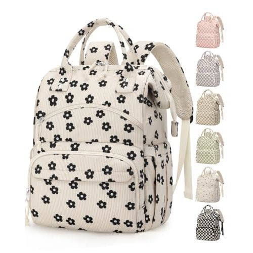 Corduroy Diaper Backpack for Mom,Travel Baby Diaper Bag for Grirls&Boys | Mommy Bag with Insulated Pockets,Stroller Straps,Water Resistant Travel Essentials Baby Bag for Hospital Daycare,Strawberry