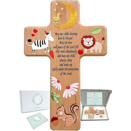 Oraaham Baby Wall Cross-Decorative Wood Cross & angel Child room Wall Hanging for Nursery Perfect Keepsake Baptism, Christening Gift for Boys&Girls