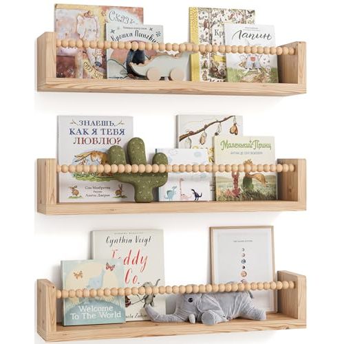 Seocry Nursery Book Shelves, Set of 3, Floating Shelves for Toddler, Nursery Decor(Wood, 16.5 Inches)