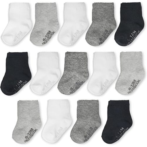Fruit of the Loom Baby 14-Pack Grow & Fit Flex Zones Cotton Stretch Socks - Unisex, Girls, Boys