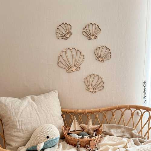 Wooden Seashell Wall Decor Set of 5, Coastal Nursery Decor, Beach Nursery Wall Art, Ocean Nursery Decor, Mermaid Room Decor