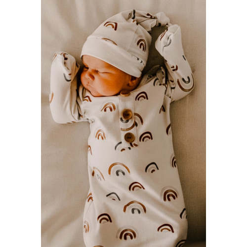 Cannon's Earthy Rainbow Newborn Baby Knot Gown & Hat