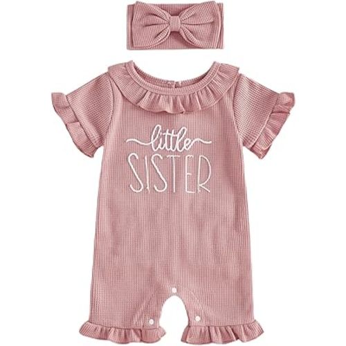 Newborn Baby Girl Summer Outfit Romper Daddy Girl Heart Embroidery Ruffle Jumpsuit Infant Waffle Knit Clothes