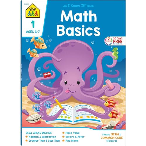 School Zone Math Basics 1 Workbook: 64 Pages, 1st Grade, Numbers 1-100, Identifying Numbers, Skip Counting, Ages 6-7 (I Know It! Book Series)