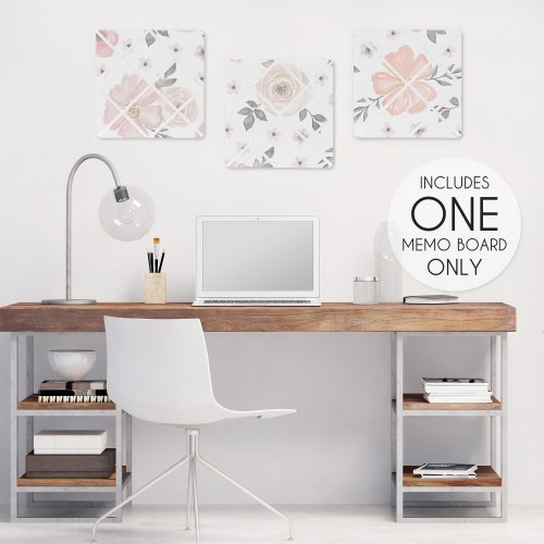 Sweet Jojo Designs Blush Pink, Grey and White Watercolor Floral Collection 13-inch Fabric Memory Photo Bulletin Board
