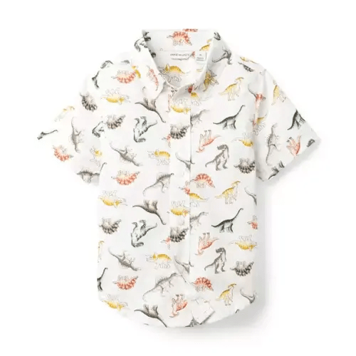 Boy White Dinosaur The Poplin Shirt by Janie and Jack