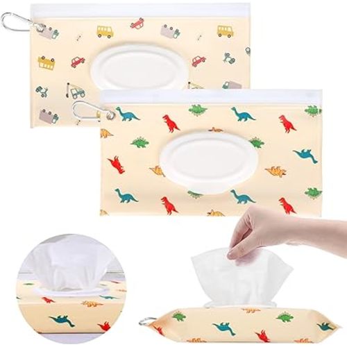 2Packs Baby Wipes Dispenser Portable Baby Wipe Holder Refillable Wet Wipes Container Reusable Travel Wipes Case, Keeps Wipes Fresh(Yellow)