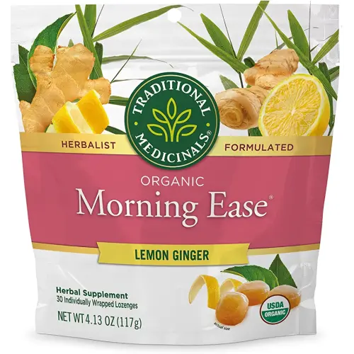 Traditional Medicinals Organic, Morning Ease Lozenges, Lemon Ginger - Supports Pregnancy Nausea Relief & Morning Sickness Associated with Normal Pregnancy - 30 Individually Wrapped Lozenges