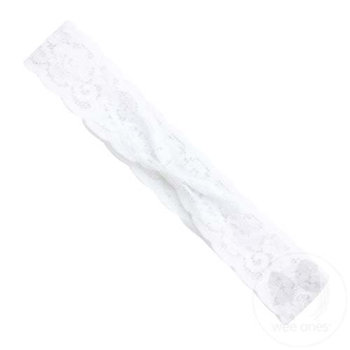 Add-a-Bow Wide Lace Baby Girls Headband - White - WHITE / NEWBORN (0-6 MONTHS) | Wee Ones Hair Bows & Accessories