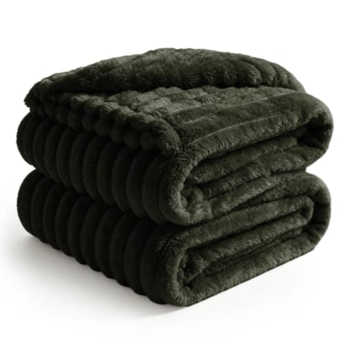 BEDELITE Ribbed Full Size Blanket for Bed, Olive Green, 84"x90" | Ultra-Soft Plush Fleece, Warm Yet Lightweight, Ribbed Texture, Home Decor, Machine Washable, Giftable, All-Season Use