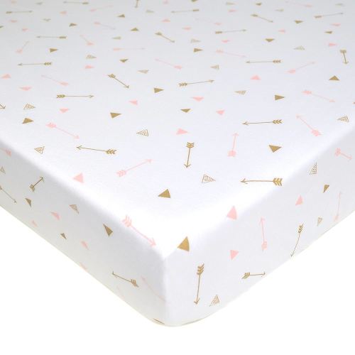 American Baby Company 100% Natural Cotton Fitted Crib Sheet 52" x 28" - Soft, Breathable, Hypoallergenic & Gentle Toddler Bed Sheet, Sparkle Gold and Pink Arrows, Neutral for Boys & Girls