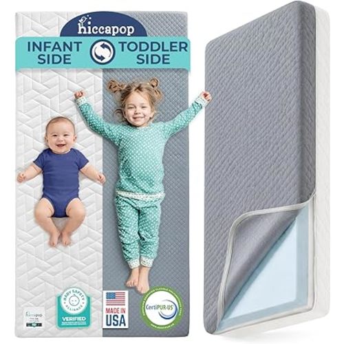 Hiccapop Baby Crib Mattress, Waterproof, Dual Sided Foam Baby Mattress, Firm Side for Babies, Soft Memory Foam Side for Toddlers, Made in USA