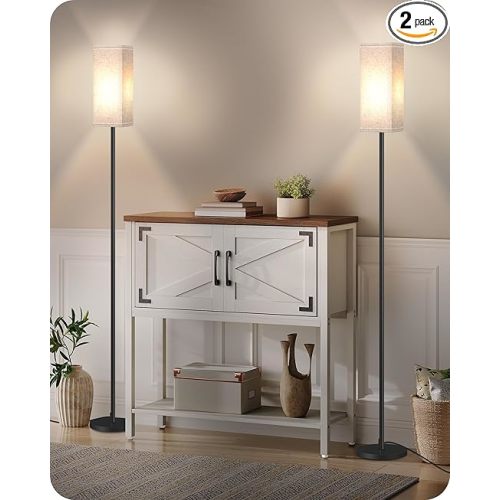 2 Pack Floor Lamp, Pole Lamp with Foot Switch, Modern Standing Lamp Lampshade, Minimalist Freestanding Lamp (Bulb Not Included), for Living Room, Bedroom Office, Black and Beige E07LDP205