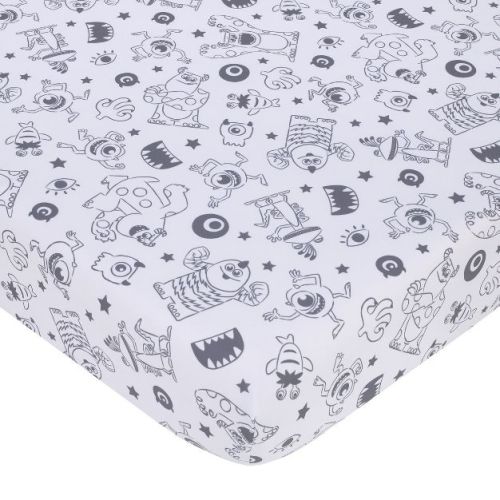 NoJo Disney Monsters, Inc. Cutest Little Monster Gray, and White Nursery Fitted Crib Sheet