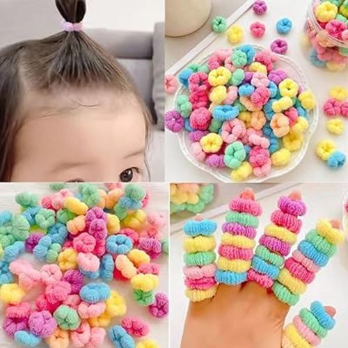 Mini Baby Hair Ties,100pcs,Soft Cotton Ponytail Holder for Toddler Girls,0-6 Years/Adult's Fine Hair,Elastic Seamless Hair Band,No Damage Tiny Hair Sruchies,0.79inch Multicolor