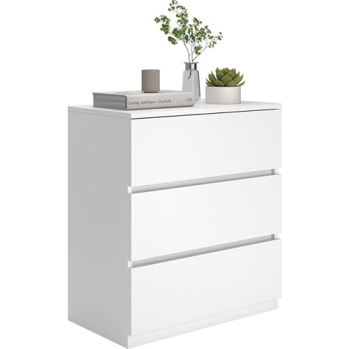 furtble 3 Drawer Dresser, Small Dresser for Closet, Wooden White Nightstand for Bedroom, Chest of Drawers Side Table Storage Cabinet for Home Office Entryway Hallway