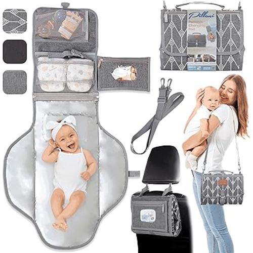 Portable Changing Pad for Baby Shower Gifts & New Mom Gifts, Travel Diaper Changing Pad for Newborn, Large Waterproof Baby Changing Mat, Foldable & Detachable Diaper Changing Station by Pillani