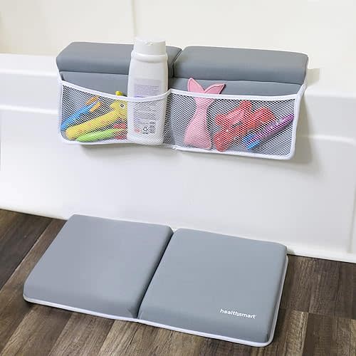HealthSmart Baby Bath Kneeler and Elbow Rest Pad Set – Ultra-Thick, Non-Slip, Water-Resistant & Machine-Washable with Toy Organizer Pockets for Moms & Baby Registry