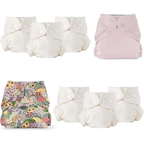 Esembly Cloth Diaper Bundle: 6-Pack Organic Inners and 2 Waterproof Outers (Amethyst and Adventure Badges, Size 1)