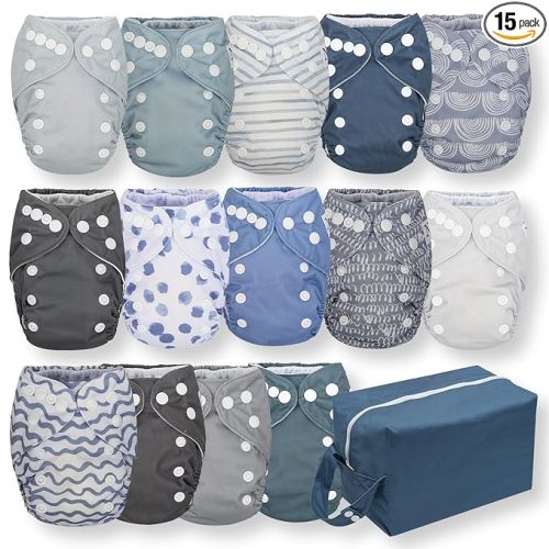 Nora's Nursery Newborn All in One Cloth Diapers | 14 Pack | Washable