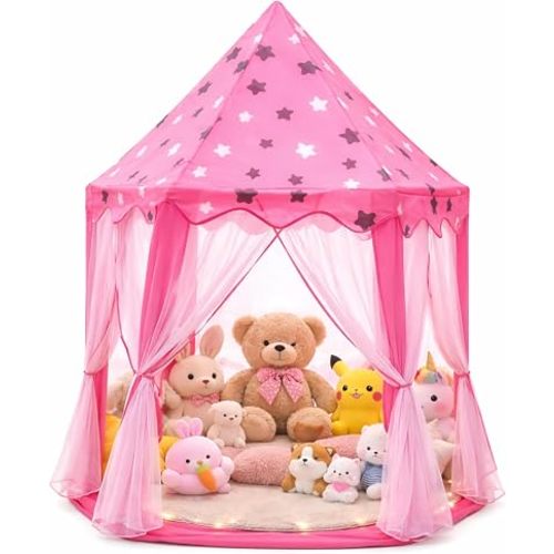 Joyano Kids Play Tent-Pink Princess Star/Space Rocket Galaxy Foldable Indoor/Outdoor Playhouse Easy Setup with Mesh Windows (Pink Princess Castle)