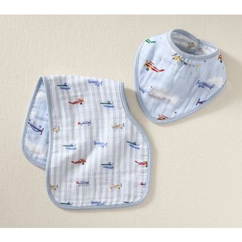 Organic Airplane Muslin Bib + Burp Set , Multi
