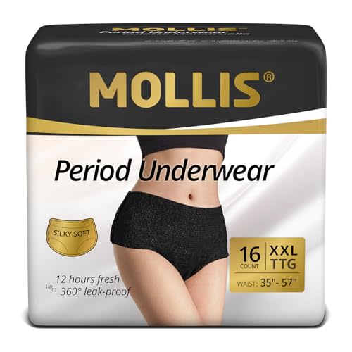 MOLLIS Disposable Period Underwear for Women, Postpartum Panties, Maternity Knickers Heavy Flow Leak Proof, Black, XXLarge, 16 Count