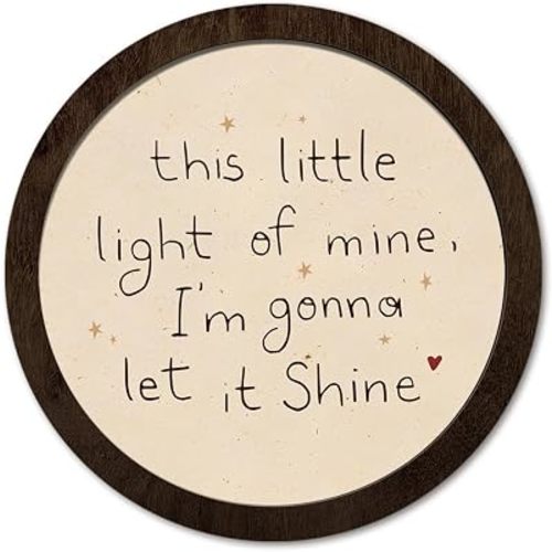 PeakClub Inspirational Nursery Classroom Wall Art, Boys Girls Kids Room Decor, This Little Light of Mine I'm Gonna Let it Shine Round Wooden Wall Decor for Kids Boys Girls Bedroom Playroom, 10x10 Inch