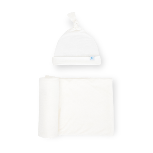 Stretch Knit Swaddle and Hat Set - White