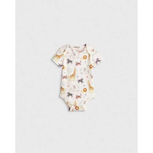 100% Organic Cotton Short Sleeve Bodysuit in Safari
