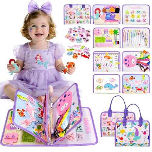 Aurasys Toddler Busy Board Montessori Toys for Girls Birthday Gift, Sensory Busy Book Educational Learning Activity Board for Toddler Girls, Travel Activities Toys for Airplane Car