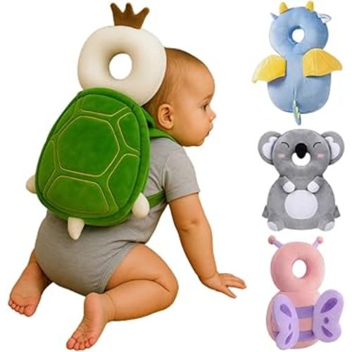 Baby Head Protector Backpack, Anti-Fall Safety Cushion Helmet for Toddlers, Adjustable Soft Padding, Lightweight Breathable Design (Green Turtle)
