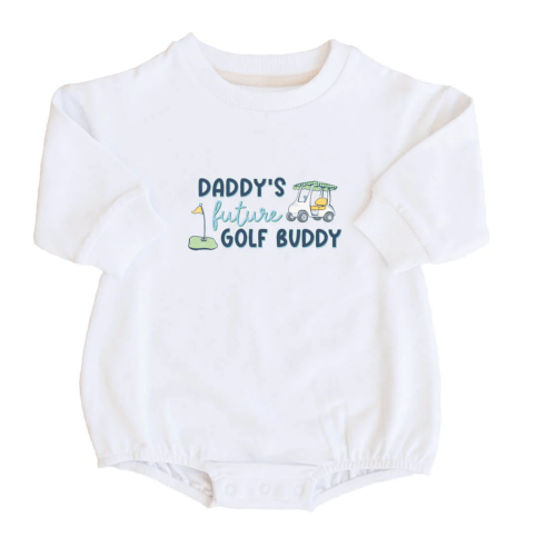 Future Golf Buddy Graphic Sweatshirt Bubble Romper | White 3-6 months