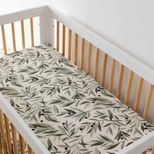 Babyletto Crib Sheet in GOTS Certified Organic Muslin Cotton | Olive Branches