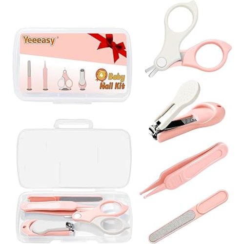 Yeeeasy Baby Nail Clippers Kit Baby Grooming Set with Nail Clippers, Scissors, Nail File & Tweezers Baby Care Kit Fingernail Cutter for Baby,Newborn,Infant,Toddler,Kid(Pink)